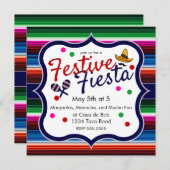 Blue Orange Pink Sarape Cinco de Mayo Einladung (Vorne/Hinten)