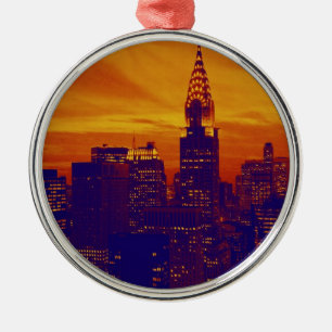 Blue Orange Pop Art New York City Ornament Aus Metall