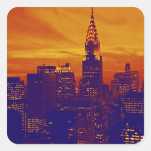 Blue Orange Pop Art New York City Quadratischer Aufkleber
