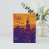 Blue Orange Pop Art New York Script Postcard Postkarte (Stehend Vorderseite)