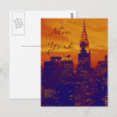 Blue Orange Pop Art New York Script Postcard Postkarte (Vorne/Hinten)