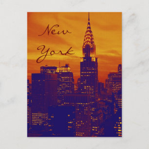 Blue Orange Pop Art New York Script Postcard Postkarte