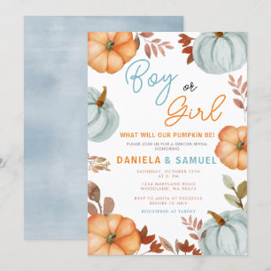 Blue Orange Pumpkin Gender Reveal Einladung