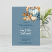 Blue Orange Pumpkin Peony Bridesmaids Luncheon Einladung (Stehend Vorderseite)