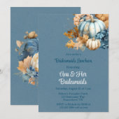 Blue Orange Pumpkin Peony Bridesmaids Luncheon Einladung (Vorne/Hinten)