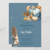 Blue Orange Pumpkin Peony Junggeselinnen-Abschied Einladung (Vorne/Hinten)
