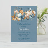 Blue Orange Pumpkin Peony Wedding Couples Dusche Einladung (Stehend Vorderseite)