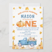 Blue Orange Pumpkin Truck 1. Geburtstag Einladung (Vorderseite)