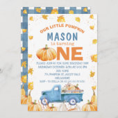 Blue Orange Pumpkin Truck 1. Geburtstag Einladung (Vorne/Hinten)