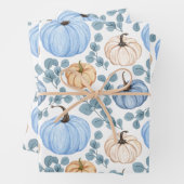 Blue & Orange Pumpkins und Eukalyptus-Blätter Geschenkpapier Set (Beispiel)