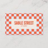 Blue Orange Retro Checkerboard Bold Creative Brand Visitenkarte (Vorderseite)