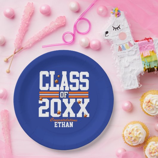 Blue|Orange Schließ Class Year Pappteller (Party)