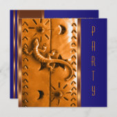 Blue Orange Southwestern Lizard Birthday Party Einladung (Vorne/Hinten)