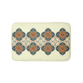 Blue Orange Spanish Tile Flower Pattern  Badematte (Vorderseite)