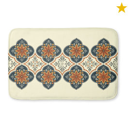 Blue Orange Spanish Tile Flower Pattern  Badematte