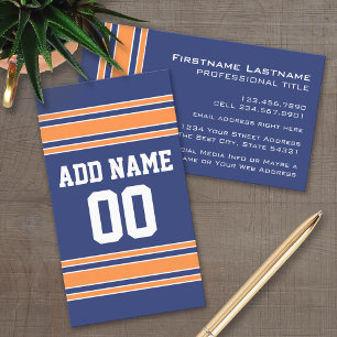 Blue Orange Sports Jersey mit Name und Nummer Visitenkarte
