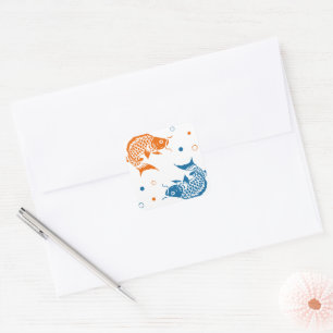 Blue Orange Summer Japanese Koi Fisch Quadratischer Aufkleber