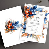 Blue Orange Terracotta Floral Boho Elegant Wedding Einladung