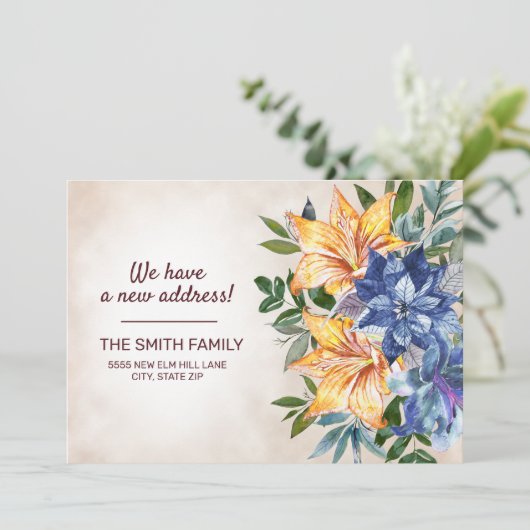 Blue Orange Tiger Lily Floral Änderung der Adresse Ankündigung (Stehend Vorderseite)