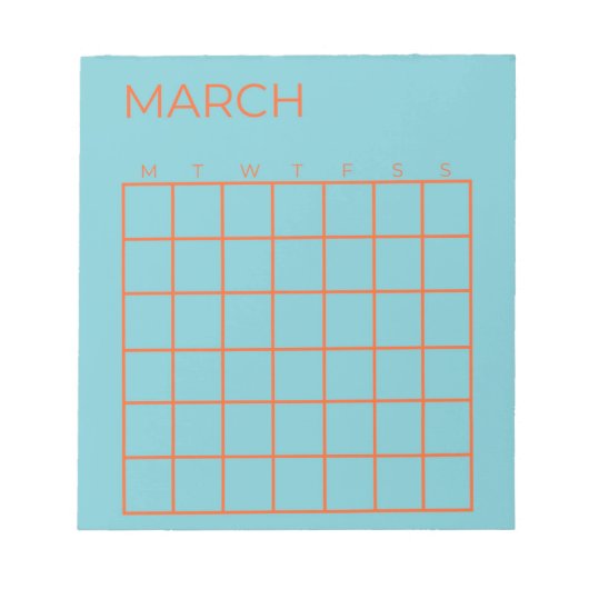 Blue Orange Tosca März Undated Calendar Plane Notizblock (Vorderseite)