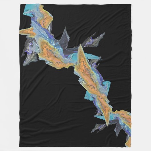 Blue Orange Türkis Abstrakte Kunst Fleecedecke (Vorderseite)
