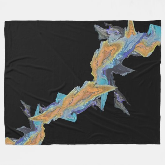 Blue Orange Türkis Abstrakte Kunst Fleecedecke (Vorderseite (Horizontal))