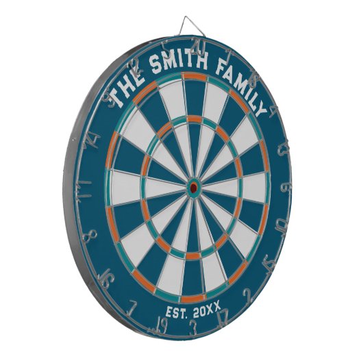 Blue, Orange und Aqua Family Dartboard mit Dartboa Dartscheibe (Vorderseite Links)