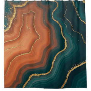 Blue Orange und Gold Geode Inspiriert Duschvorhang