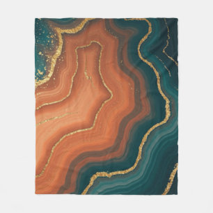 Blue Orange und Gold Geode Inspiriert Fleecedecke