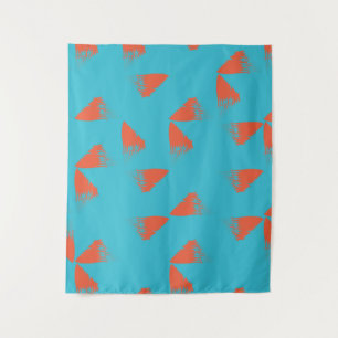 Blue, orange, vibrant, trendy geometric pattern wandteppich