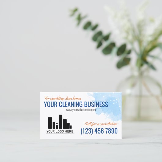 Blue Orange Wasserfarbe Ihr Logo-Reinigungsservice Visitenkarte (Stehend Vorderseite)