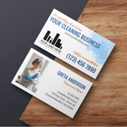 Blue Orange Wasserfarbe Ihr Logo-Reinigungsservice Visitenkarte