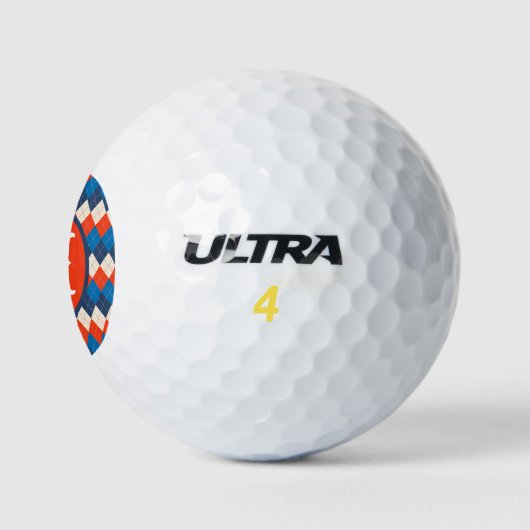 Blue Orange White Preppy Sporty Raute personalisie Golfball (Logo)