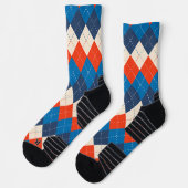 Blue Orange White Preppy Sporty Raute personalisie Socken (Links)