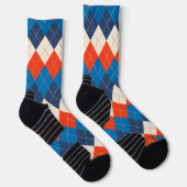 Blue Orange White Preppy Sporty Raute personalisie Socken (Rechts)