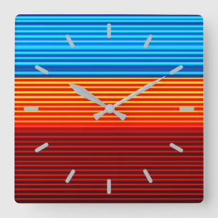 Blue Orange Yellow Red Black Stripes Quadratische Wanduhr