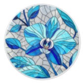 Blue Orchid Blume Mosaik Art Keramikknauf (Vorderseite)