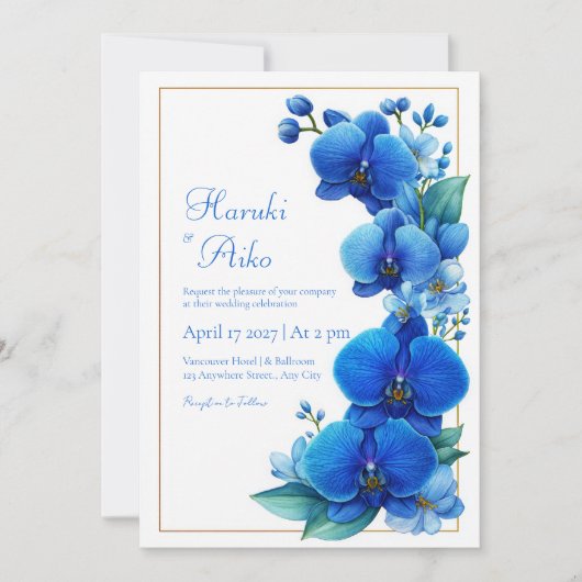 Blue Orchid Gold Geometric Wedding Einladung (Vorderseite)