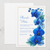 Blue Orchid Gold Geometric Wedding Einladung (Vorne/Hinten)