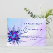 Blue Orchid Quinceañera Danke Karte (Stehend Vorderseite)