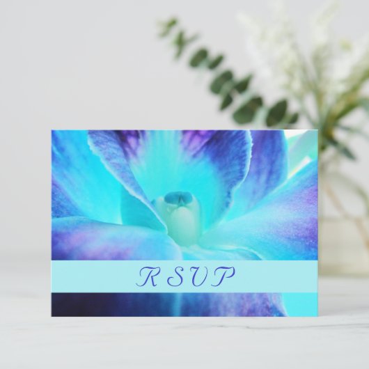 Blue Orchid RSVP Karte (Stehend Vorderseite)