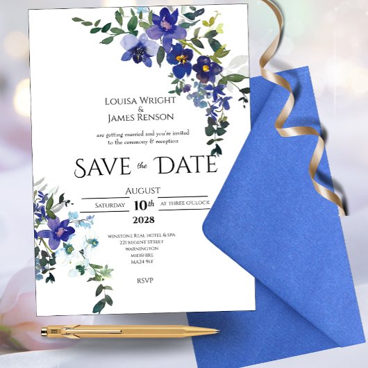 Blue Orchid Save the Date Hochzeitseinladung Einladung