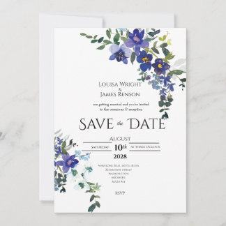 Blue Orchid Save the Date Wedding Invitation Einladung