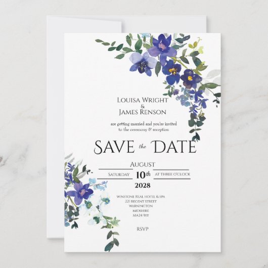Blue Orchid Save the Date Wedding Invitation Einladung (Vorderseite)