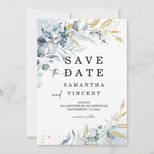 Blue Orchid Speichern Sie die Datumskarten Einladung (Vorderseite)