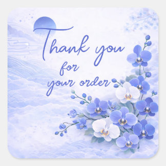 Blue orchid Thank You For your order Quadratischer Aufkleber