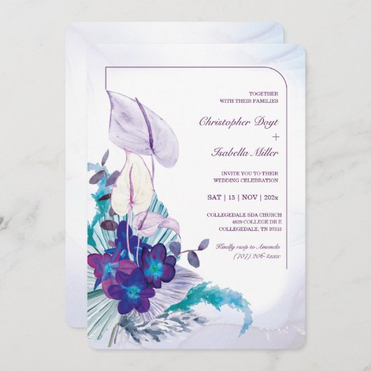 Blue Orchid und Calla Lily Wedding Einladung (Vorne/Hinten)