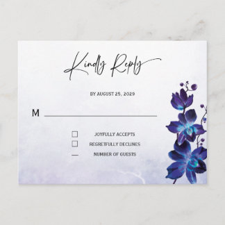 Blue Orchid Wedding RSVP Card Minimalist | Printab Postkarte