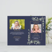 Blue Order of Service Foliage Funeral Program (Stehend Vorderseite)