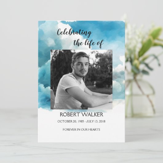 Blue Order of Service Life Celebration Program Programm (Stehend Vorderseite)